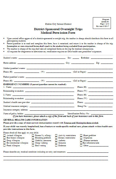 medical permission forms