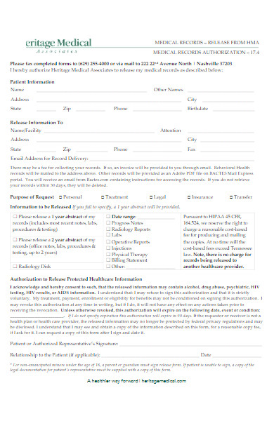medical record authorization release form