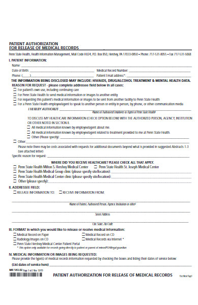 medical record release authorization form
