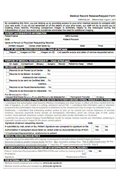 medical record release request form