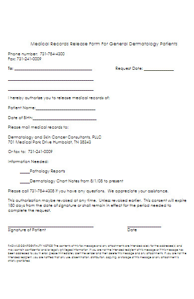 medical records release form for gemeral patients