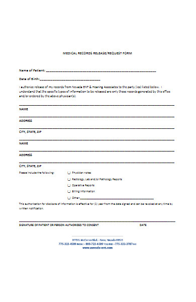 medical records release form for patient
