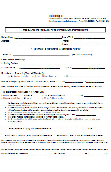 medical records release of information authorization form