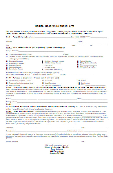 medical records request form