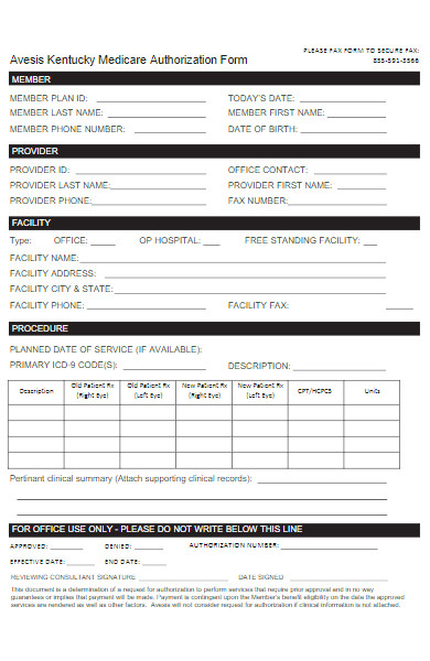 medicare authorization fax form