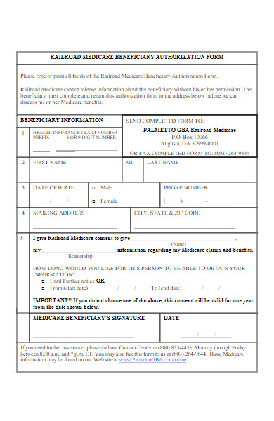 medicare beneficiary authorization form