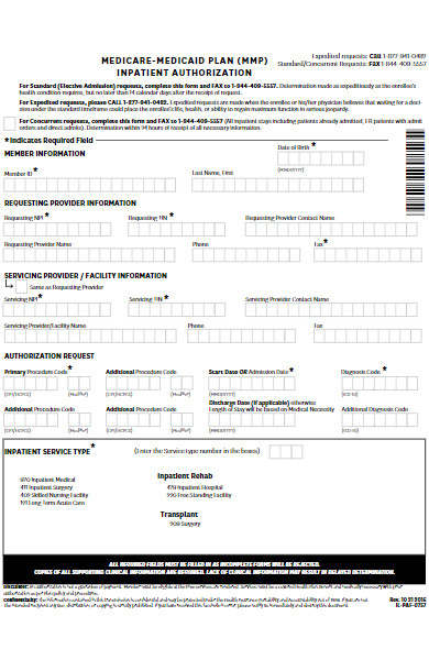 medicare inpatient authorization form