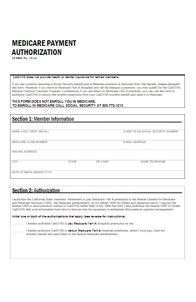 medicare payment authorization form