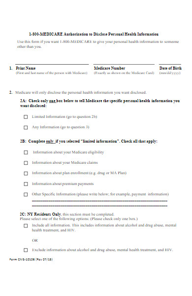medicare personal health authorization form