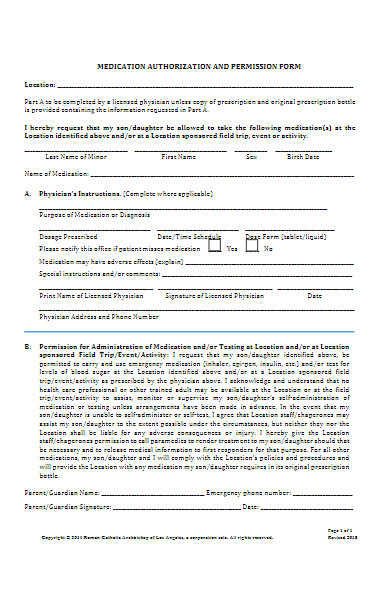 medication authorization and permission form