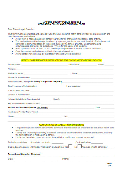 medication policy and permission form