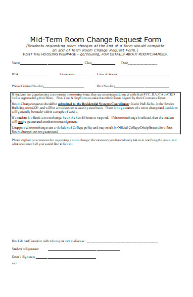 mid term room change request form