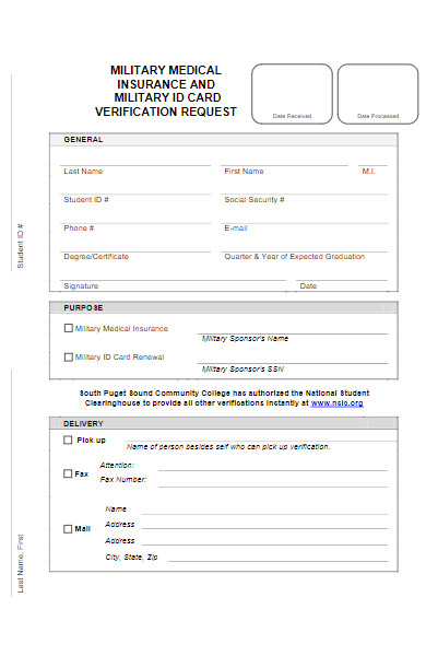 military medical insurance verification form