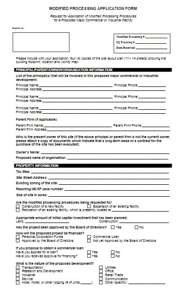 modified processing application form