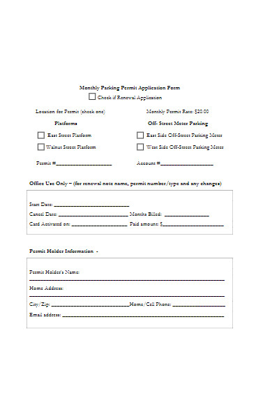 monthly parking permit application form
