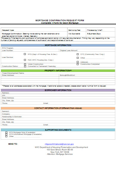 mortgage confirmation request form