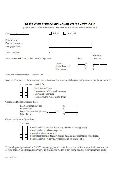 mortgage disclosure summary form