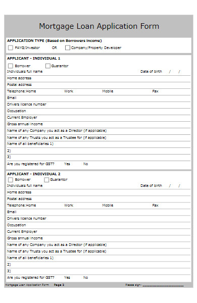 mortgage loan applications form