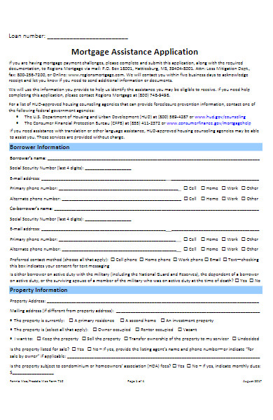 mortgage loan assistance application form