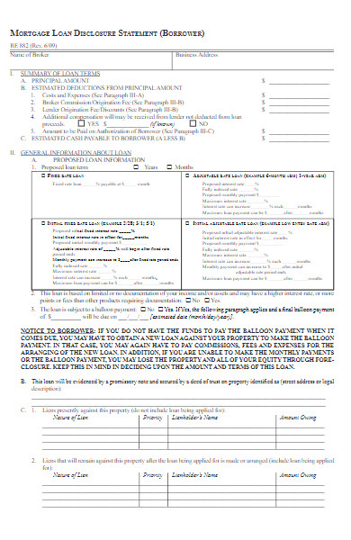 mortgage loan disclosure statement form