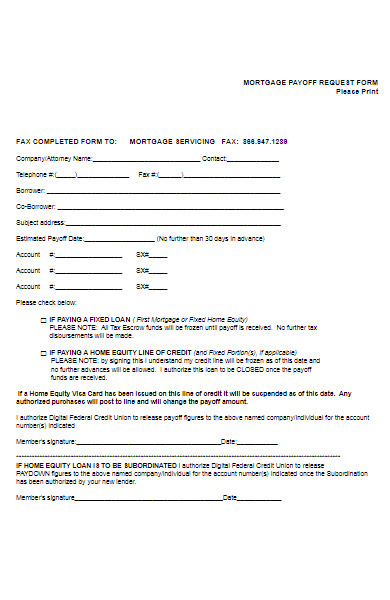 mortgage payoff request form