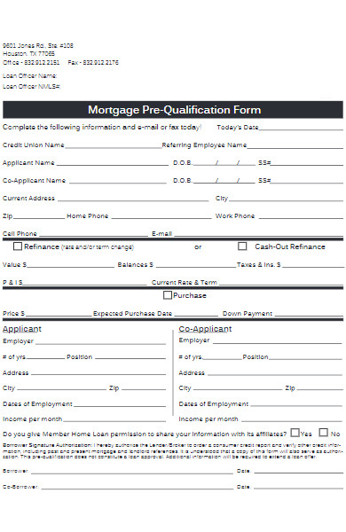 mortgage pre qualification form