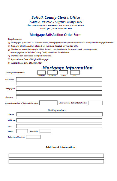 mortgage satisfaction order form
