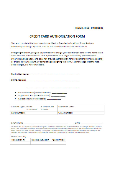 non refundable credit card authorization form