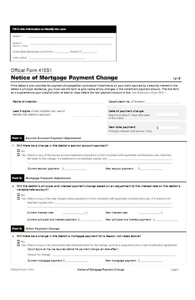 notice of mortgage payment change form