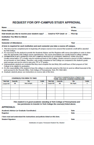 off campus study approval form