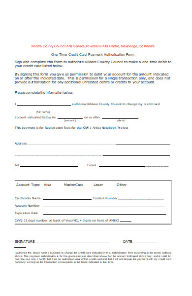 one time payment authorization form