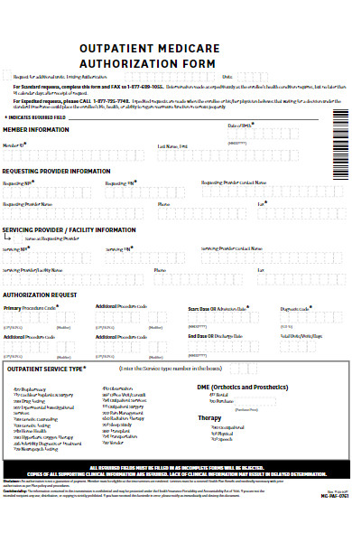 outpatient medicare prior authorization form