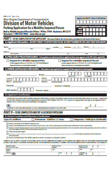 parking application for a mobility person form