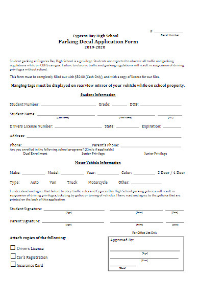 parking decal application form
