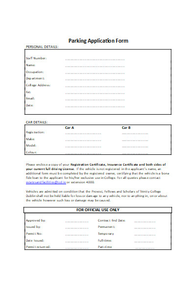 parking permit application form in doc