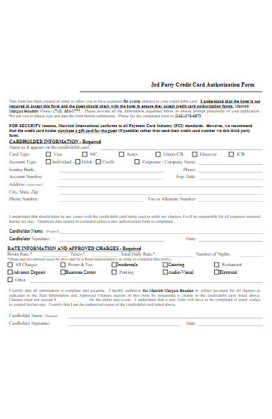 party credit card authorization form