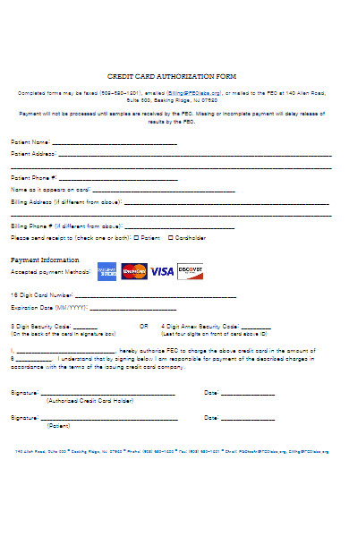 patient credit card authorization form