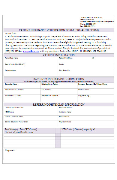 patient insurance verification form in pdf