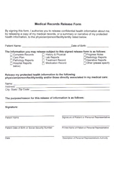 patient medical record release form