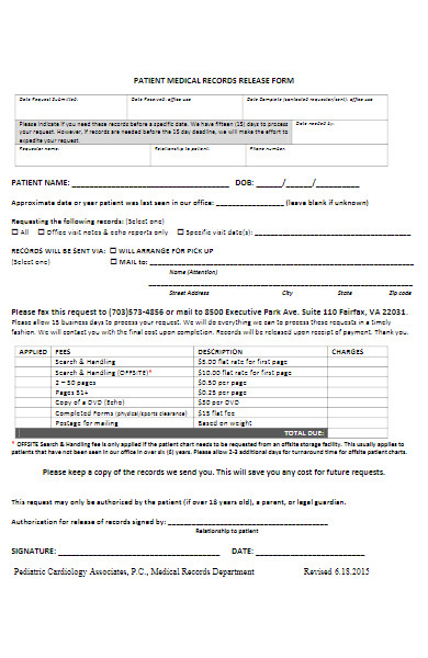 patient medical records monthly release form