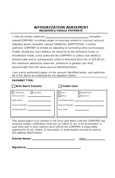 payment authorization agreement form