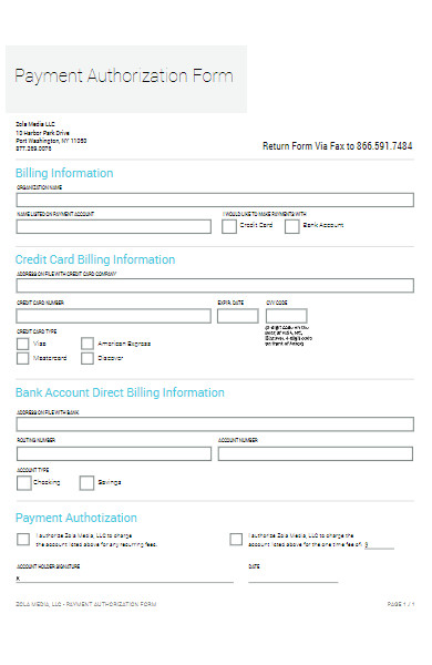 payment authorization form example