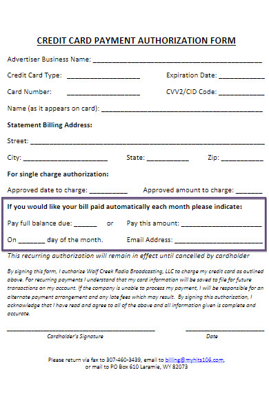 payment authorization form formal
