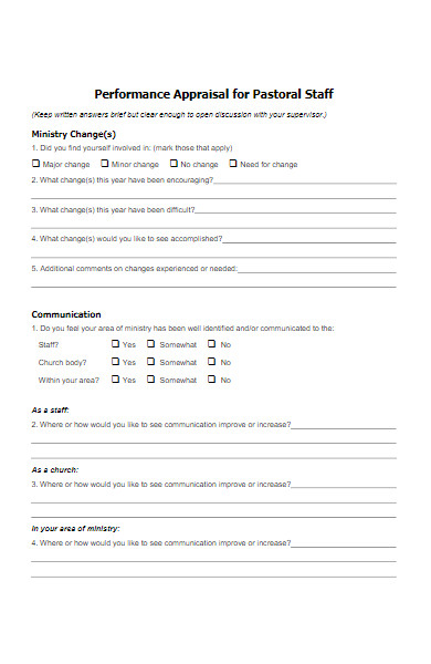 performance appraisal for staff evaluation form