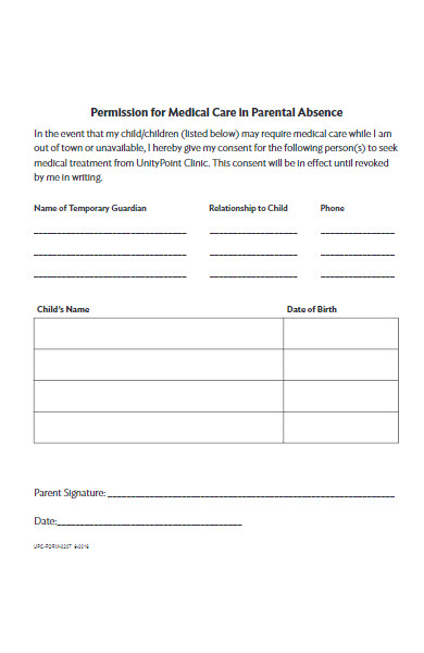 permission for medical care form