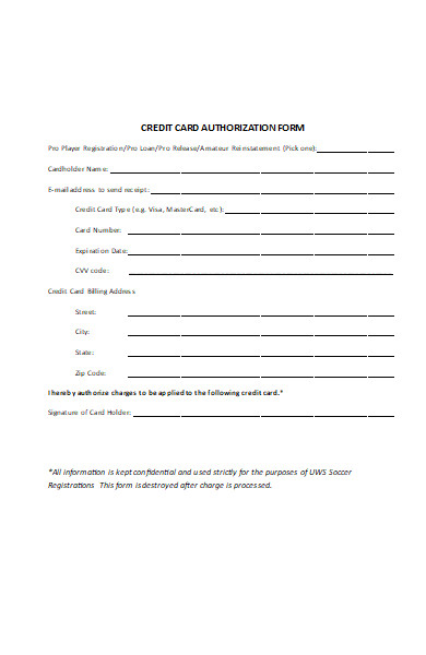 player credit card authorization form