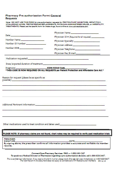 pre authorization form for pharmacy