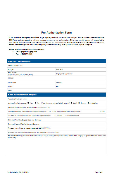 pre authorization form