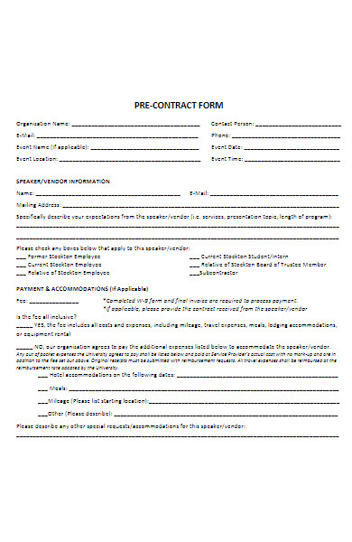 pre contract application form