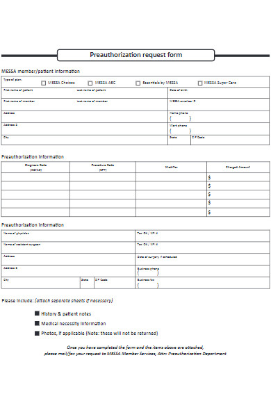 pre authorization request form